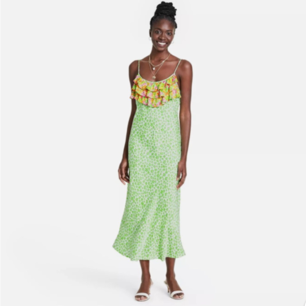 Rixo x Target Green Animal Print Slip Dress XS